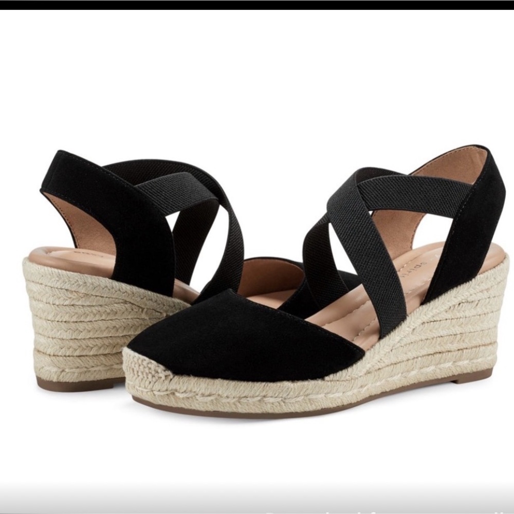 Easy Spirit Espadrille Black and Tan Meza Wedge size 9